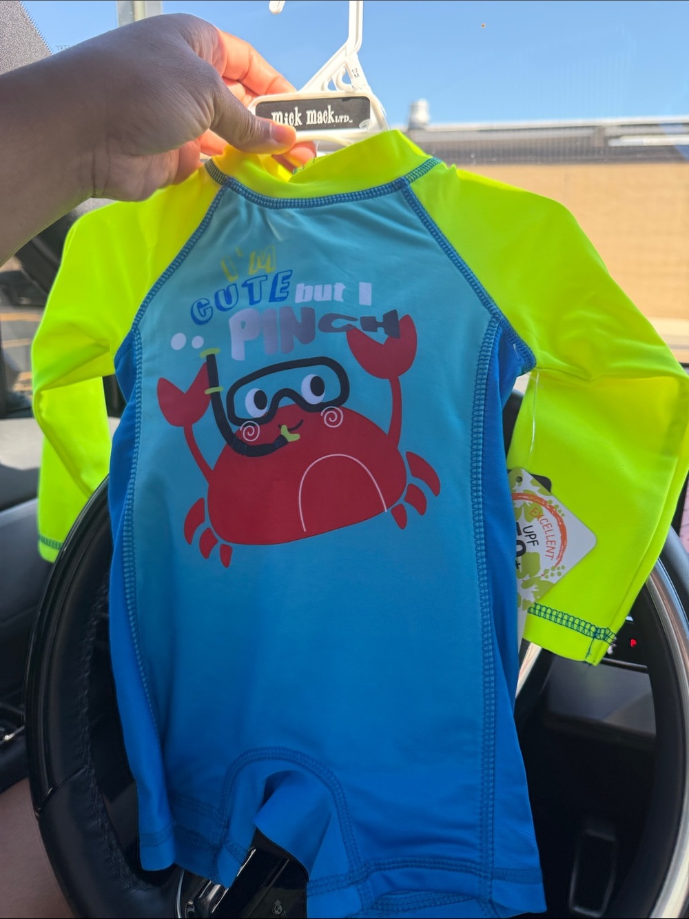 Mock Mock Kids' Neon Yellow & Blue Crab Rash Guard Swimsuit